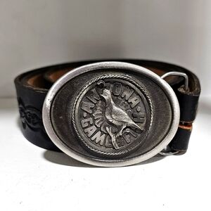 Vintage Sid Bell Pilgrim Pewter Arizona Game & Fish Quail Buckle western  belt